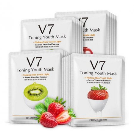 Тканевая витаминная маска для лица Bioaqua v7 toning youth mask с фруктовыми экстрактами 30 мл